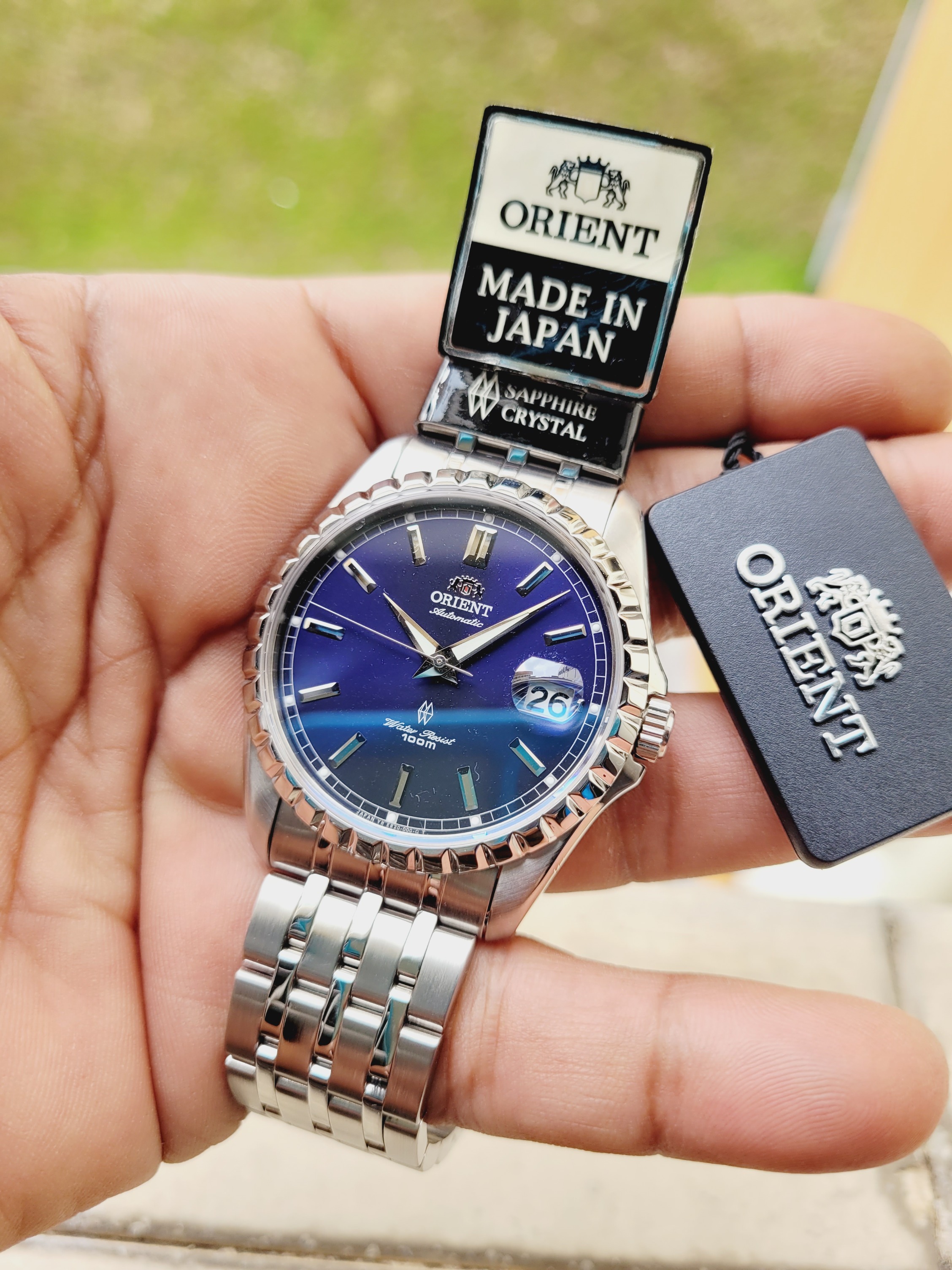 Discontinued Orient Sapphire JDM Navy Blue Engine Turned Bezel