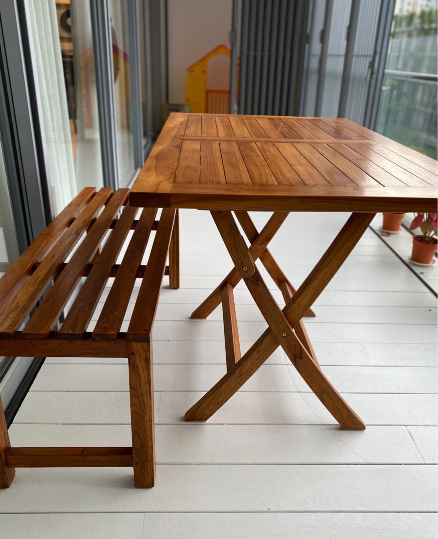 Outdoor foldable table and straight bench, Furniture & Home Living