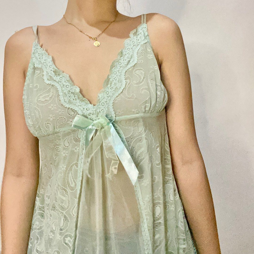 Sexy Green Cup See-through top with Bow detail Lingerie Nightwear