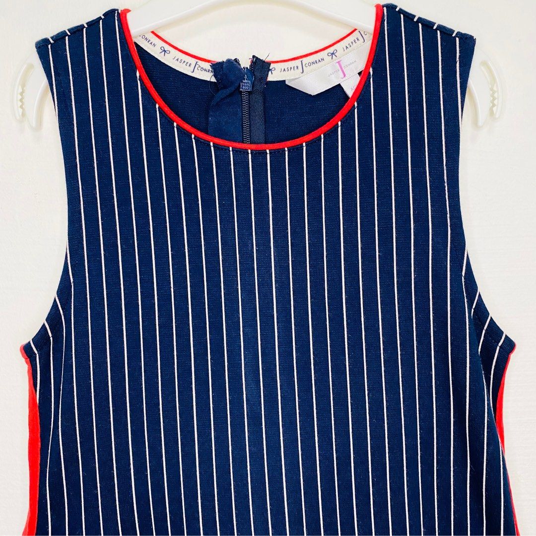 PL Debenhams Jasper Conran JC Navy Blue with White Stripes Sleeveless Skater Dress Age 7 8Y