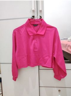 Polo crop long sleeve hot pink fuchsia