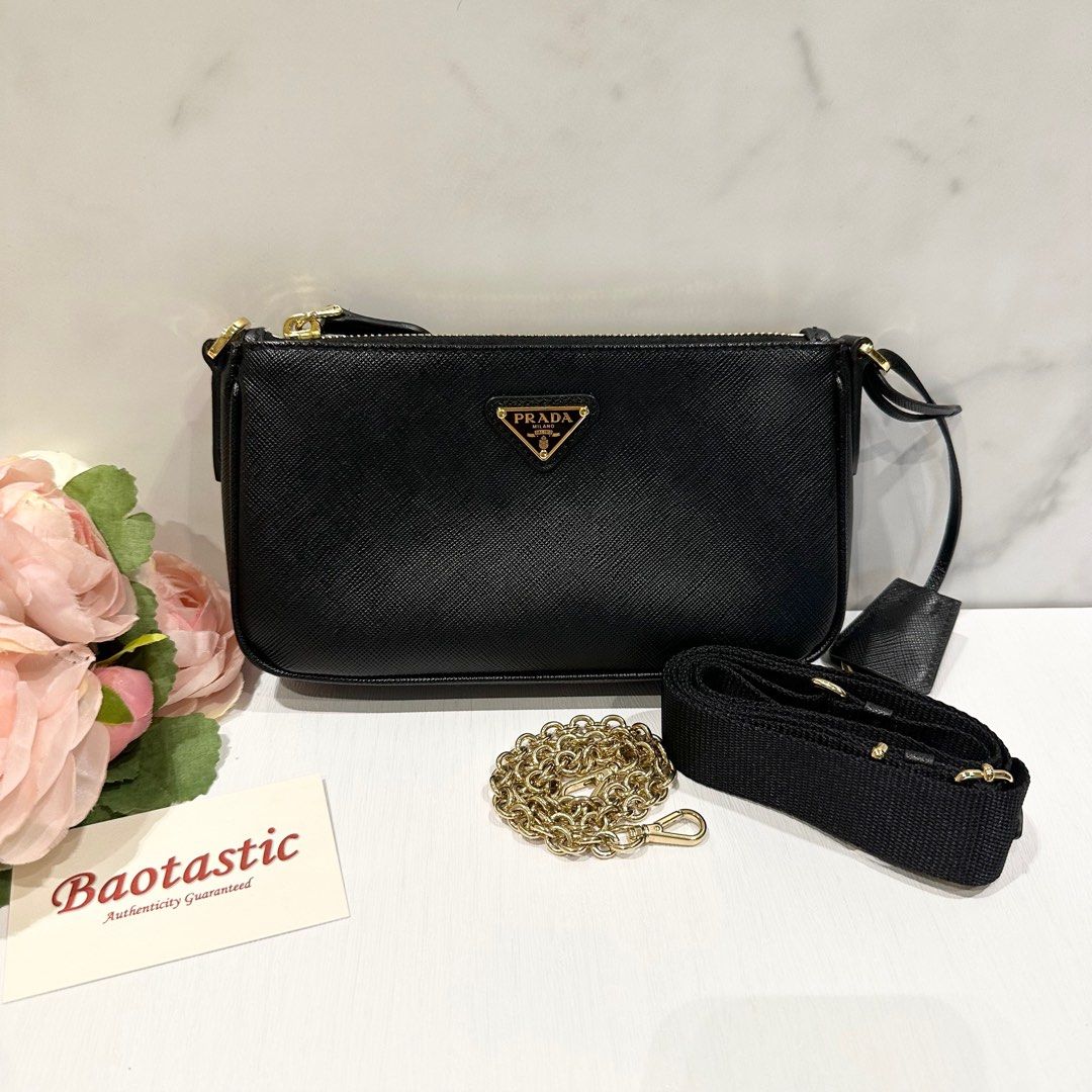 Prada 1BH171 Saffiano Mini Leather Bag Black GHW, Luxury, Bags & Wallets on  Carousell