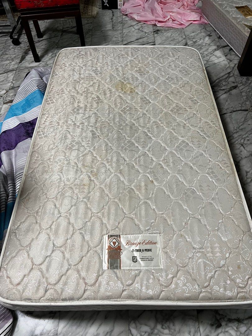 Preloved super single pull out bed frame & mattresses, Furniture