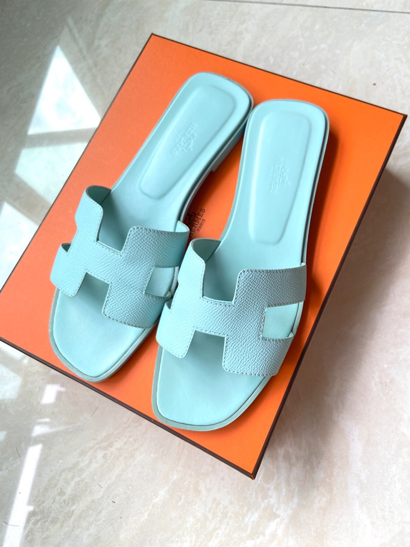 Hermes Bleu Glacier Epsom Leather Oran Sandals Size 3.5/34