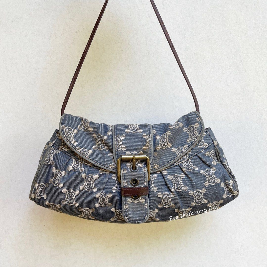CELINE Vintage Macadam Monogram Pochette Mini Shoulder Bag Brown Leather  RankAB