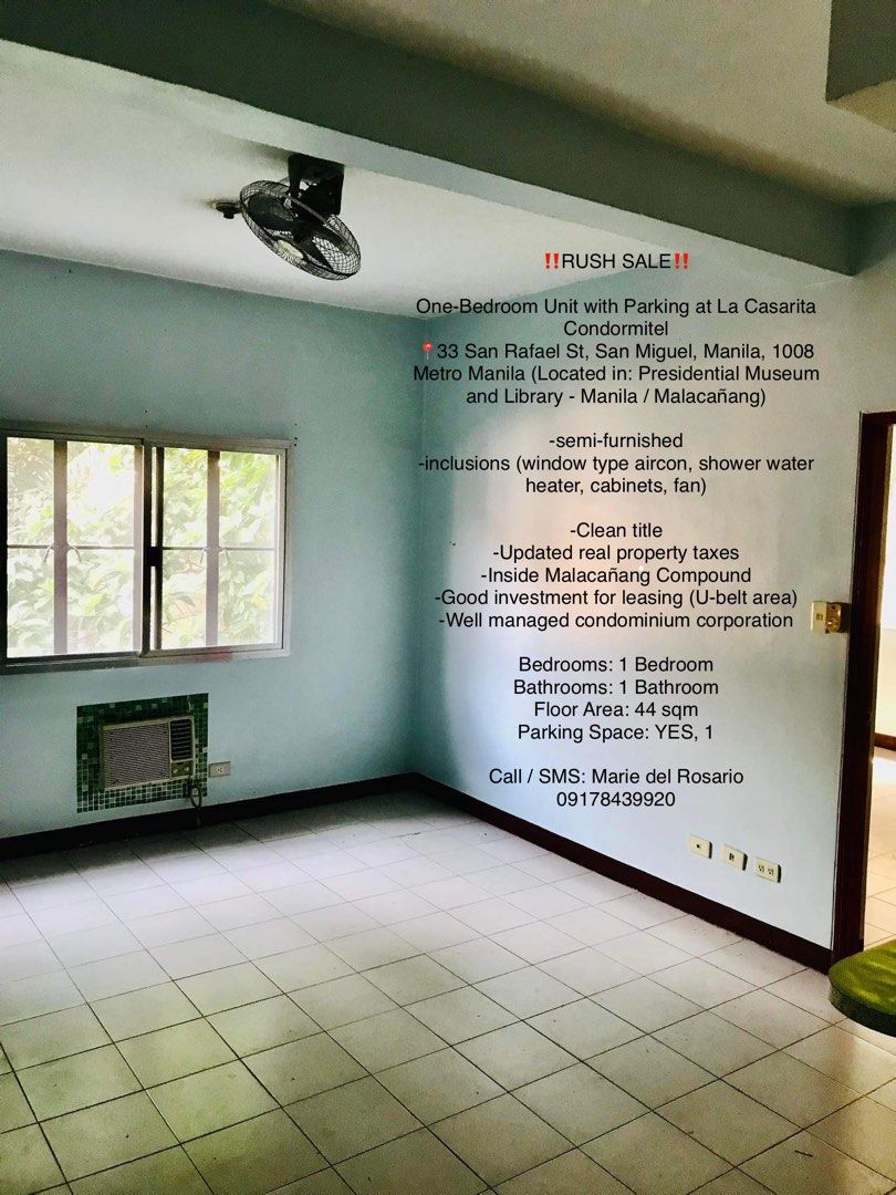 RUSH SALE One Bedroom Unit with Parking at La Casarita