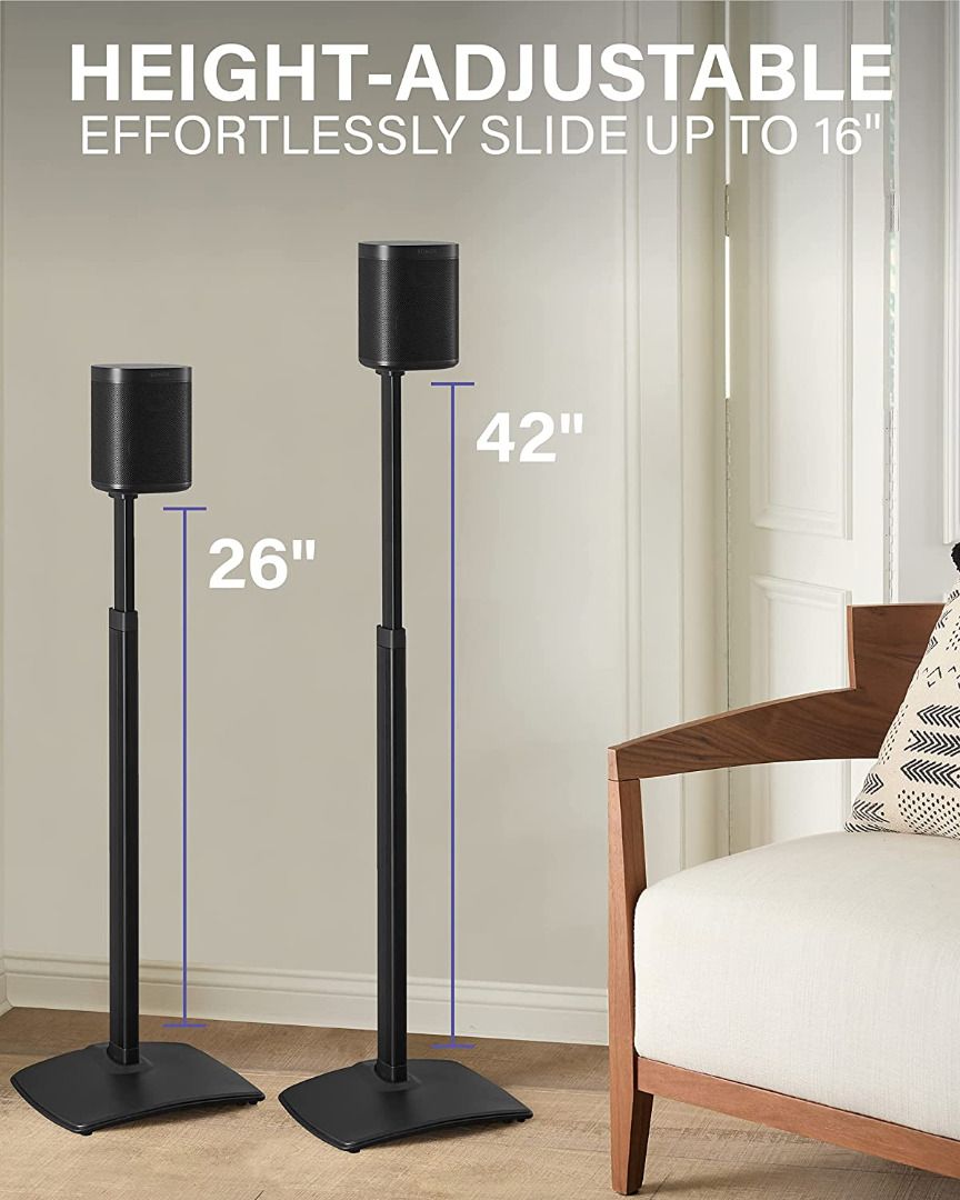 SANUS Adjustable Height Wireless Speaker Stands Designed for Sonos One