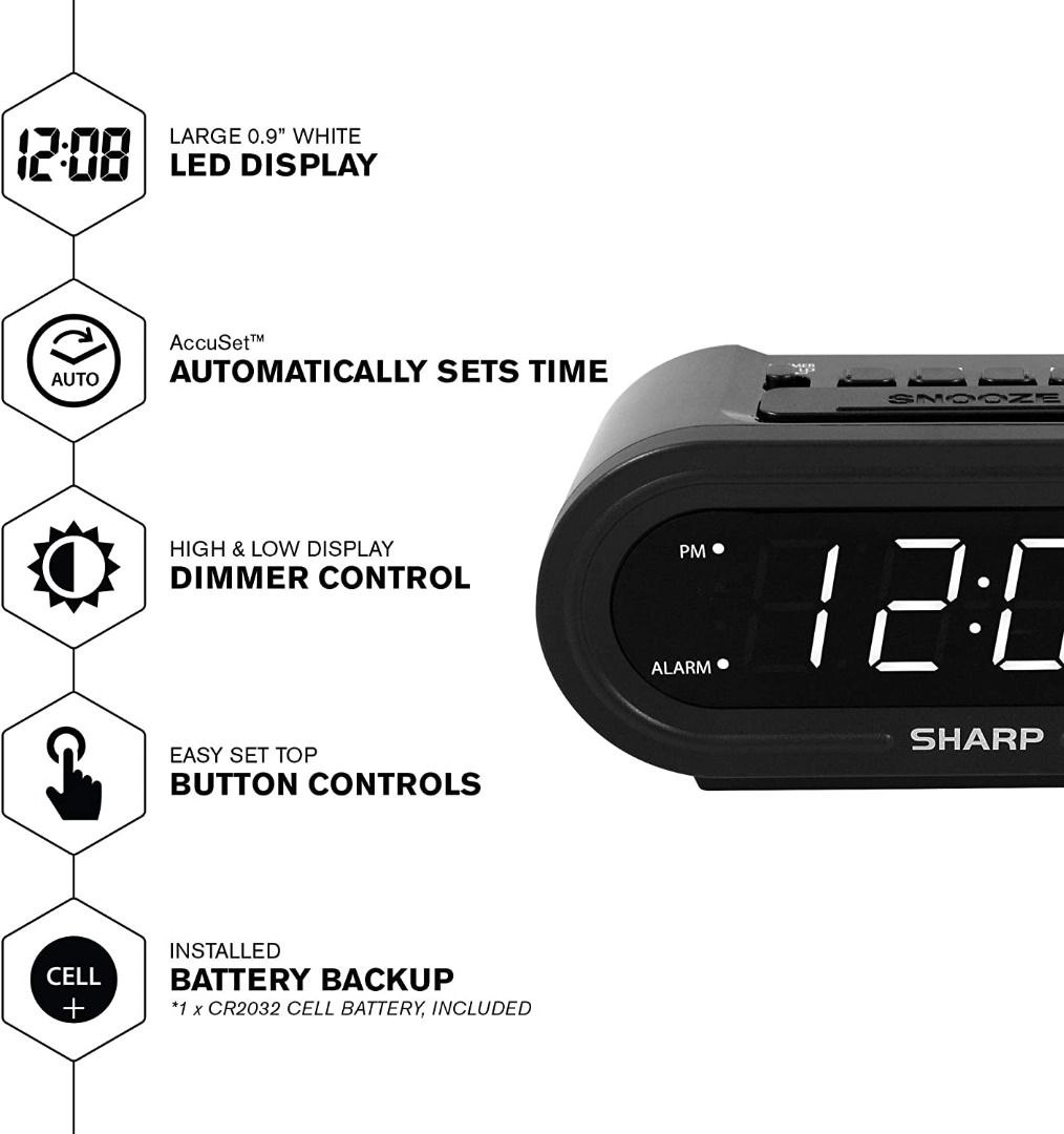SHARP Digital Alarm with AccuSet Automatic Smart Clock, Never Needs