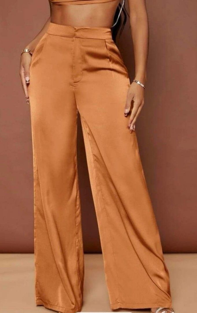 SHEIN Wide Leg Satin Pants  Silk pants outfit, High waisted pants outfit,  Satin pants