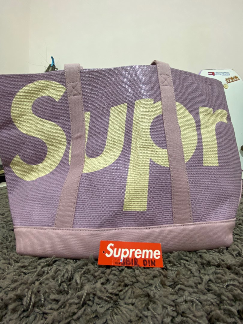 SUPREME RAFFIA TOTE BAG PURPLE, Women's Fashion, Bags & Wallets ...