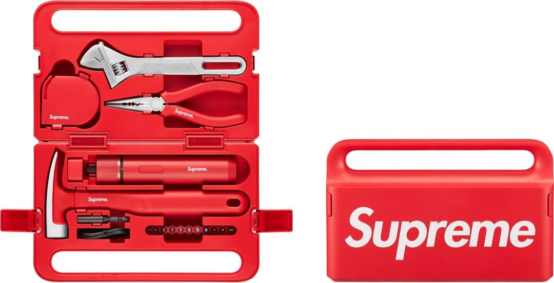 實用性高SUPREME x HOTO 5-PIECE TOOL SET 工具箱5組鉗鈚電鑽家居裝飾