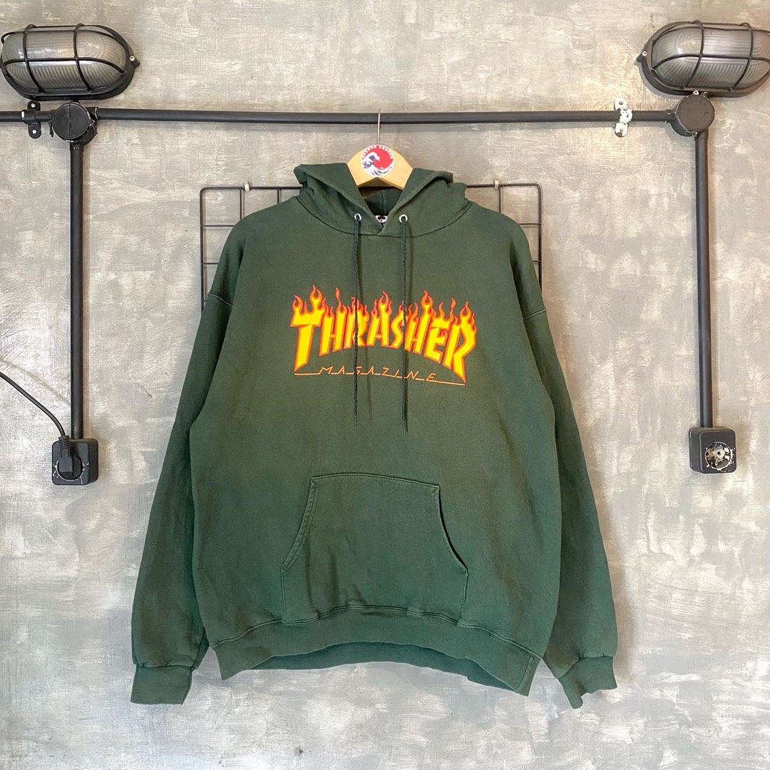 Thrasher green flame hoodie 2025
