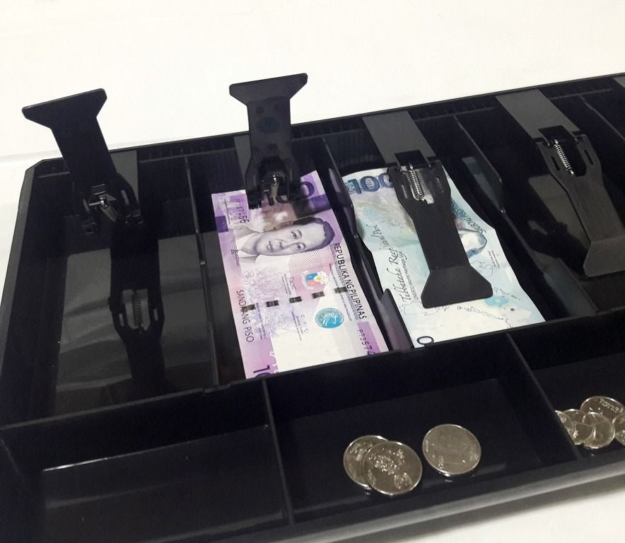 Tray Insert for Cash Register Machine (Category: Office & Business Technology) located in Quezon City. Submitted by mondy_mond (Listing ID 1223686426, Image 1). Description: This Tray Insert for Cash Register Machine... *For replacement of drawer used in Cash Register Machine *With 4x compartments for coins *With 5x compartments for bills/cash & checks *Spring holder to keep cash/checks neatly in place *Dimensions: 40.4cm x 25.4cm x 3.6cm *1x pie