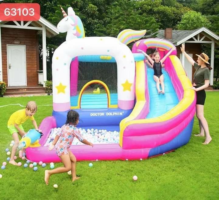 Unicorn castle big inflatable pool with slide (Category: Infant Playtime) located in Manila. Submitted by minidivisoria (Listing ID 1223619960, Image 3). Description: :UNICORN CASTLE BIG INFLATABLE POOL WITH SLIDE ✔️Child outdoor pool ✔️With free pump 220v 50hz & blower ￼ 📌For children 2 years old and above Inflatable bubble beam floor for comfort For use both indoors and outdoors Tips: 1. When used, infants and young children must be supervised