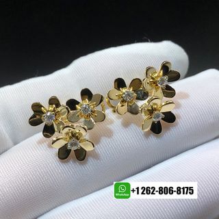 Van Cleef Frivole 18k Yellow Gold Diamond 3 Flowers Mini Earrings VCARP2DV00