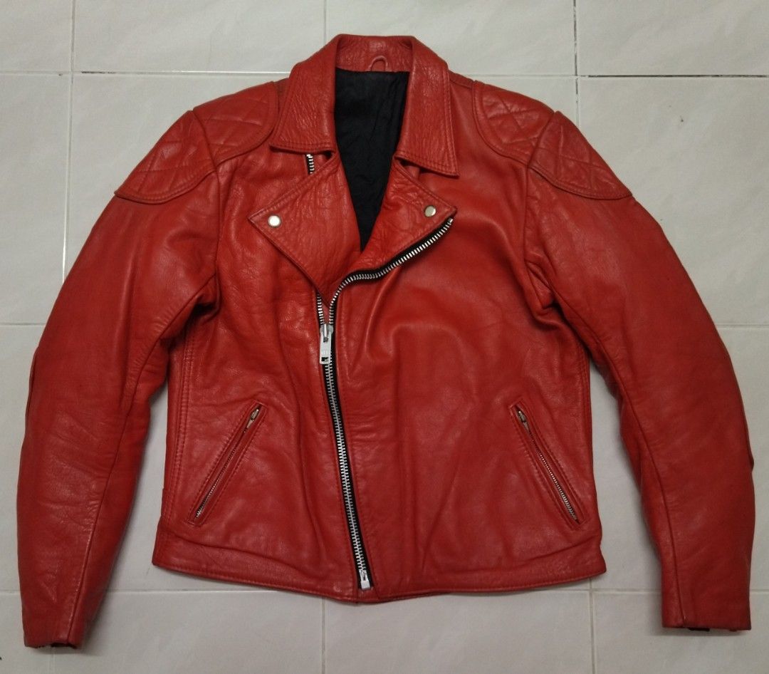 Vintage Leather Double Collar 80s Jacket Kulit Size M Punk Metal