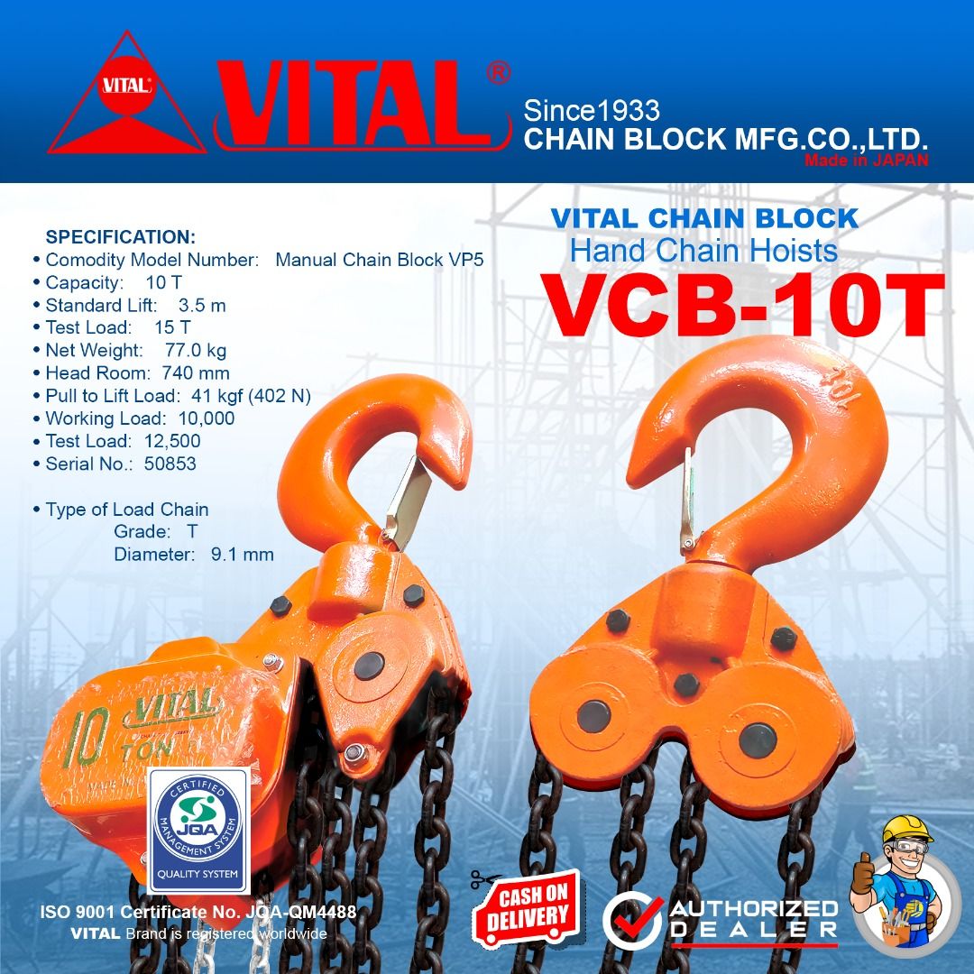 VITAL 10 Tons 3M Chain Block Hand Chain Hoists (VCB10T) LIGHTHOUSE