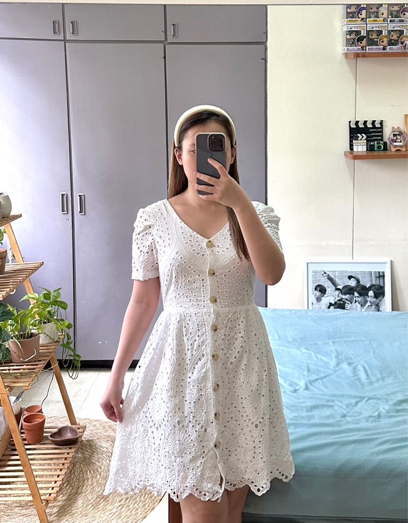 Eyelet button deals down dress