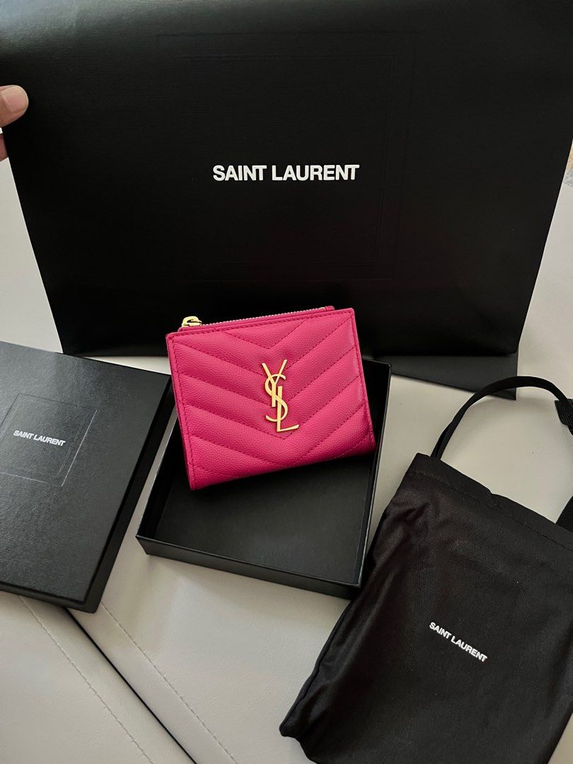Ysl hot pink cheap card holder