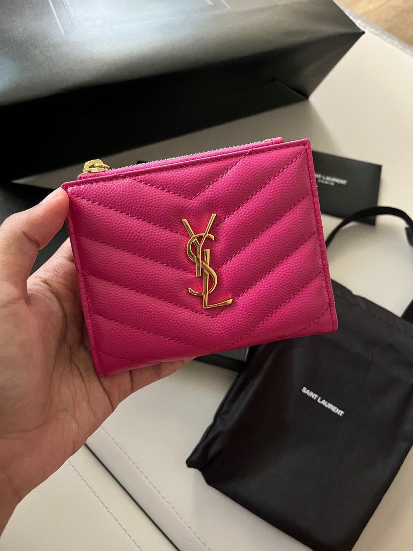 Hot pink ysl store card holder
