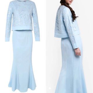 Zalia Baby Blue Kurung with Sequins Detailing