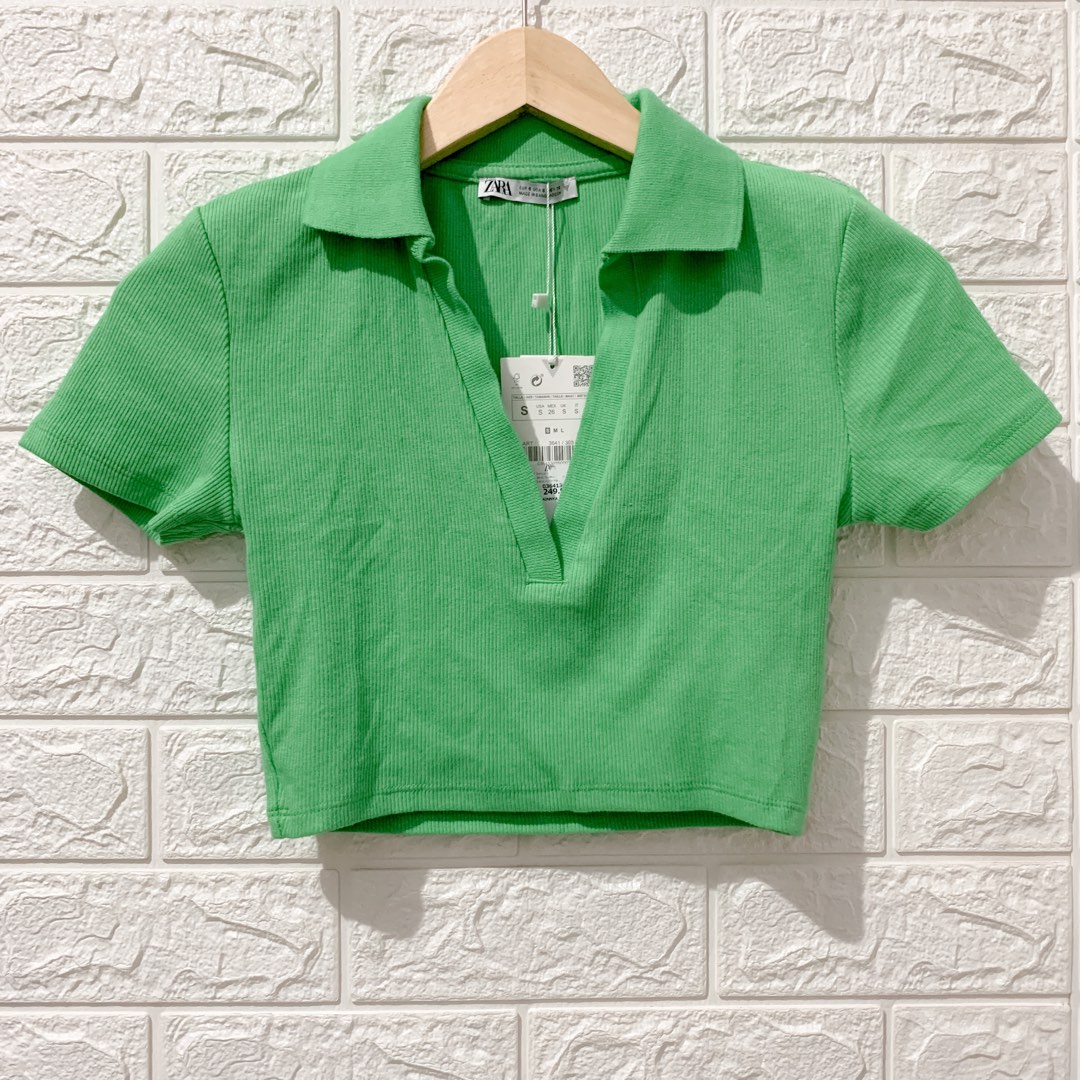 Zara Polo Crop, Fesyen Wanita, Pakaian Wanita, Atasan di Carousell
