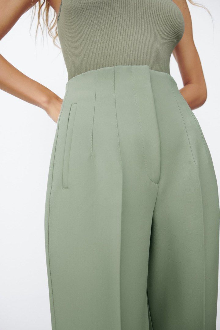 Zara Woman NWT Light Mint Green High-Waisted Pants, Women's