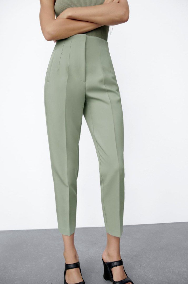 Zara Woman NWT Light Mint Green High-Waisted Pants, Women's Fashion,  Bottoms, Other Bottoms on Carousell
