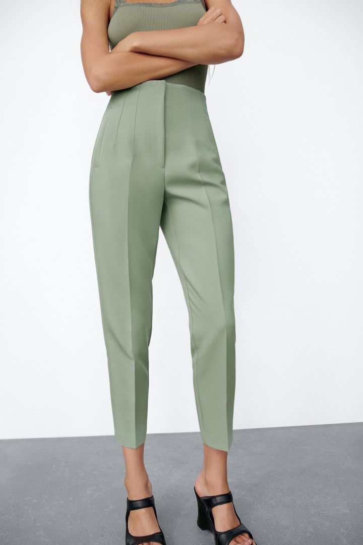 Zara High Waist Light Green Pants Trousers, Women's Fashion