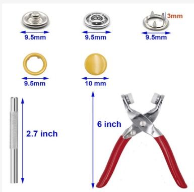 9.5mm Fastener Snap Pliers Button Snap Fixing Tool Craft Buttons Press  Studs DIY