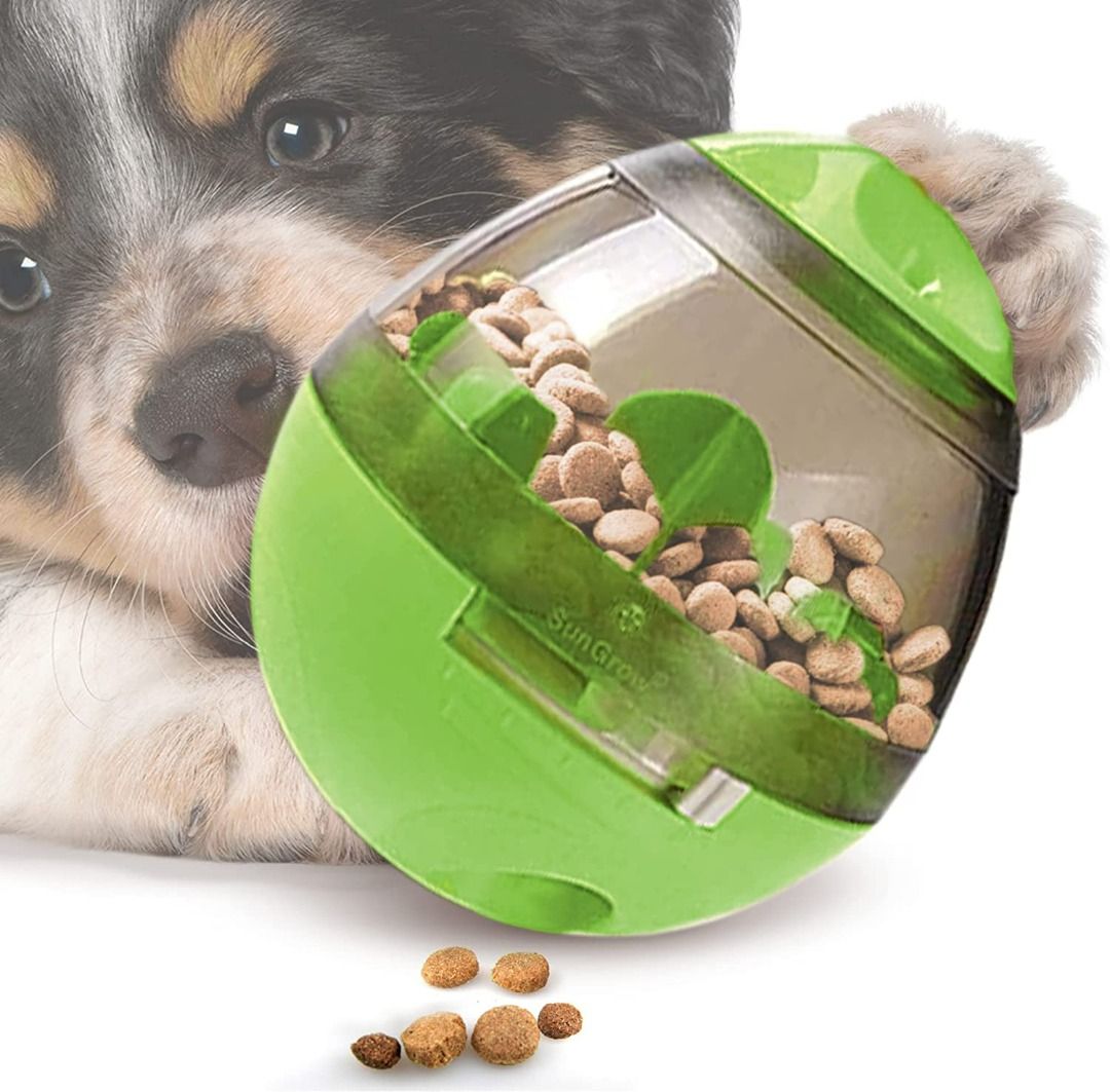 1524) SUNGROW INTERACTIVE IQ DOG TREAT BALL TOY, 4INCHES (DIAMETER) BY