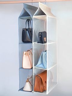 1pc Hanging Bag Organizer With Clear Pocket, Space Saving Bag Organizer, 3 Layer Hanging Handbag Purse Organizer For Wardrobe Closet, Bag Storage Holder
