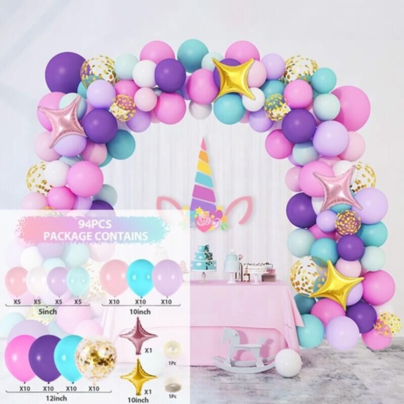 Party Birthday Decorations Black white Theme Balloons Arch Kit Backdrop  94Pcs