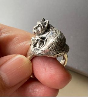 海外搜回 立体猫鼠共融纯银925介 世64213657807107110