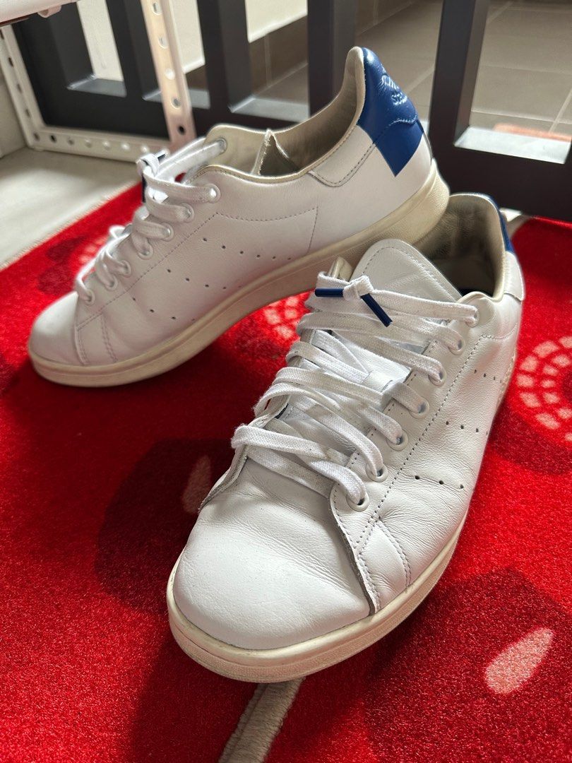 Full Leather Adidas white and blue Stan Smith Lux Leather sneaker