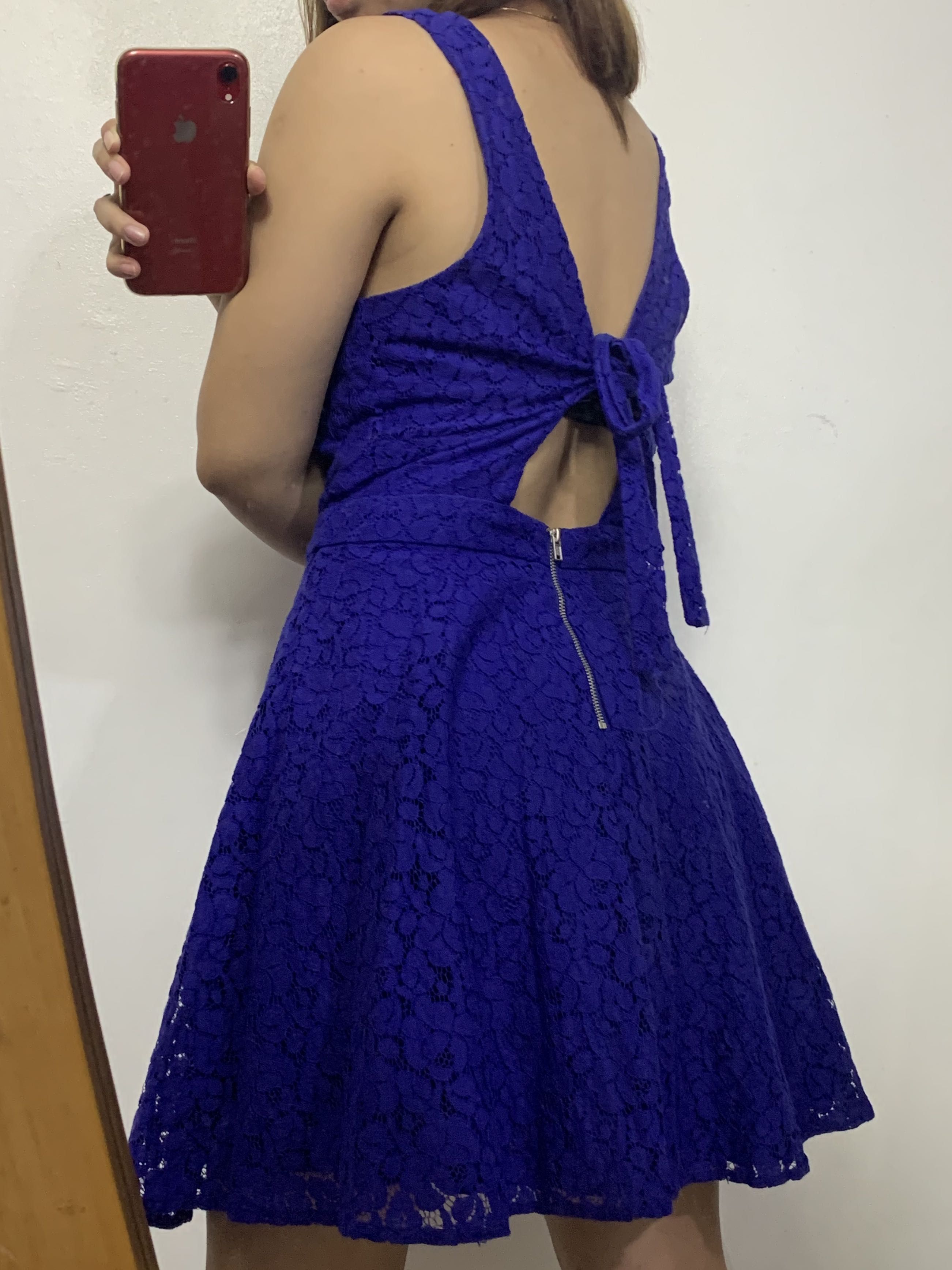 AEROPOSTALE full lace ribbon open back cut out sleeveless skater dress,  Women's Fashion, Dresses & Sets, Dresses on Carousell
