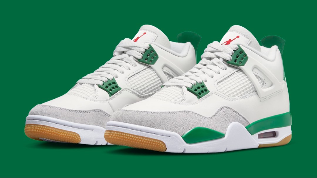 White and top green jordan 4s
