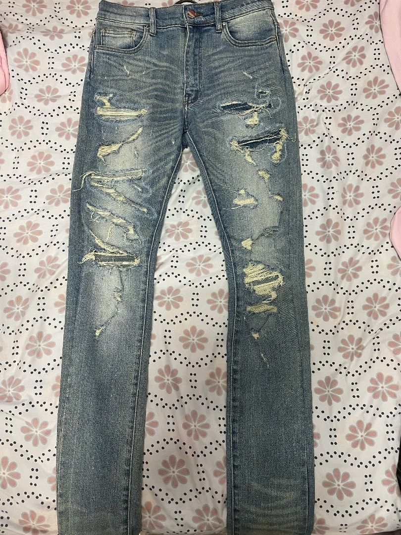 Amiri Indigo Super Destroy Jeans, 名牌, 服裝- Carousell