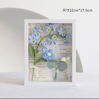 Angel Blue Crochet Flower Bouquet in a Picture Frame