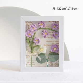 Angel Purple Crochet Flower Bouquet in a Picture Frame