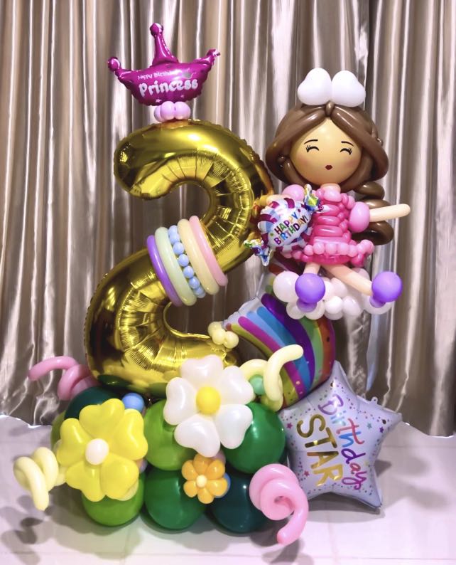 Balloon Girl Decoration Centerpiece Balloon Doll Sculpture Balloon Rainbow Decoration