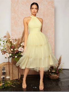 Belle Halter Neck Layered Hem Mesh Bridesmaid Dress