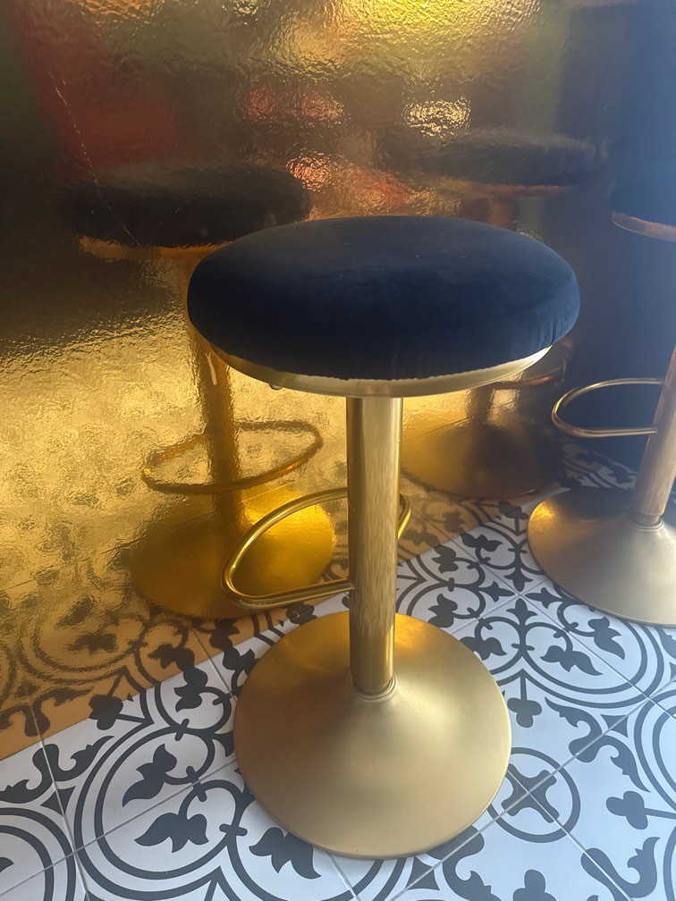 Black and gold metal bar stool, Furniture & Home Living, Furniture