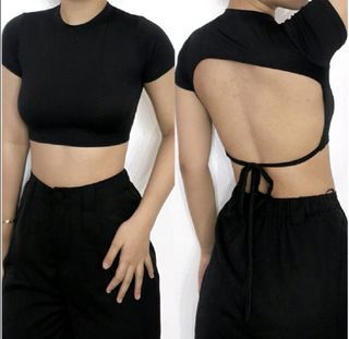 black backless cropped top