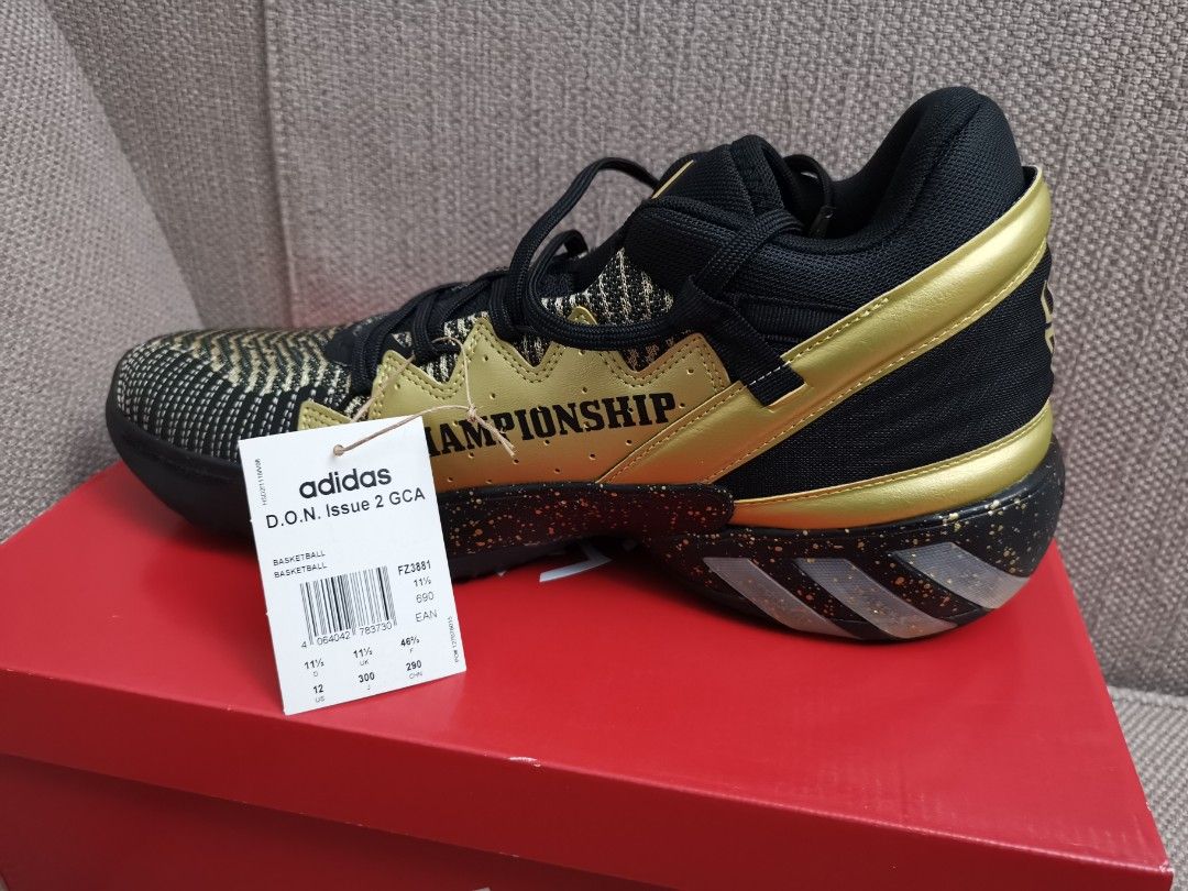 BNIB Adidas D.O.N. Issue 2 GCA Basketball Shoes US 12 UK 11.5 J 300 Determination Over Negativity Black Gold DON for sale cheap Brand New