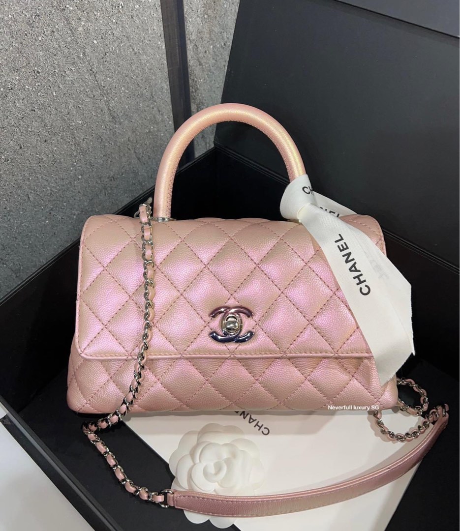 Chanel Coco Handle Small Iridescent Pink Caviar Rainbow Hardware