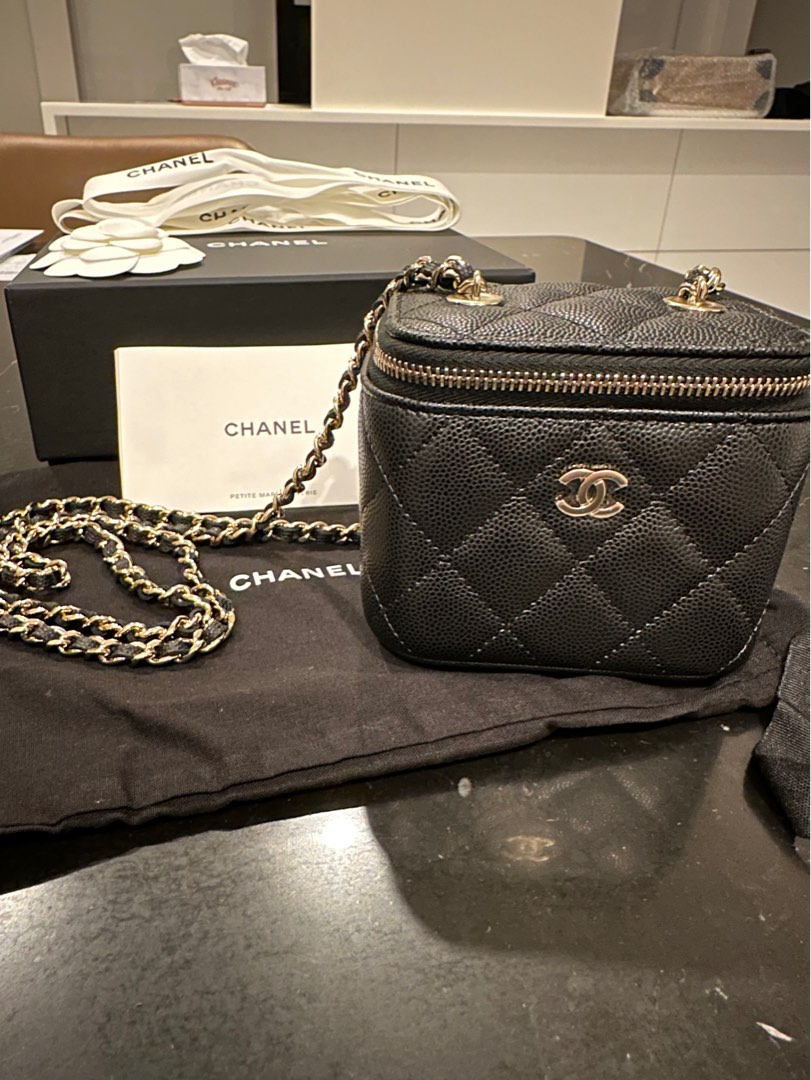 CHANEL Caviar Quilted Mini Vanity Case With Chain Black 502985
