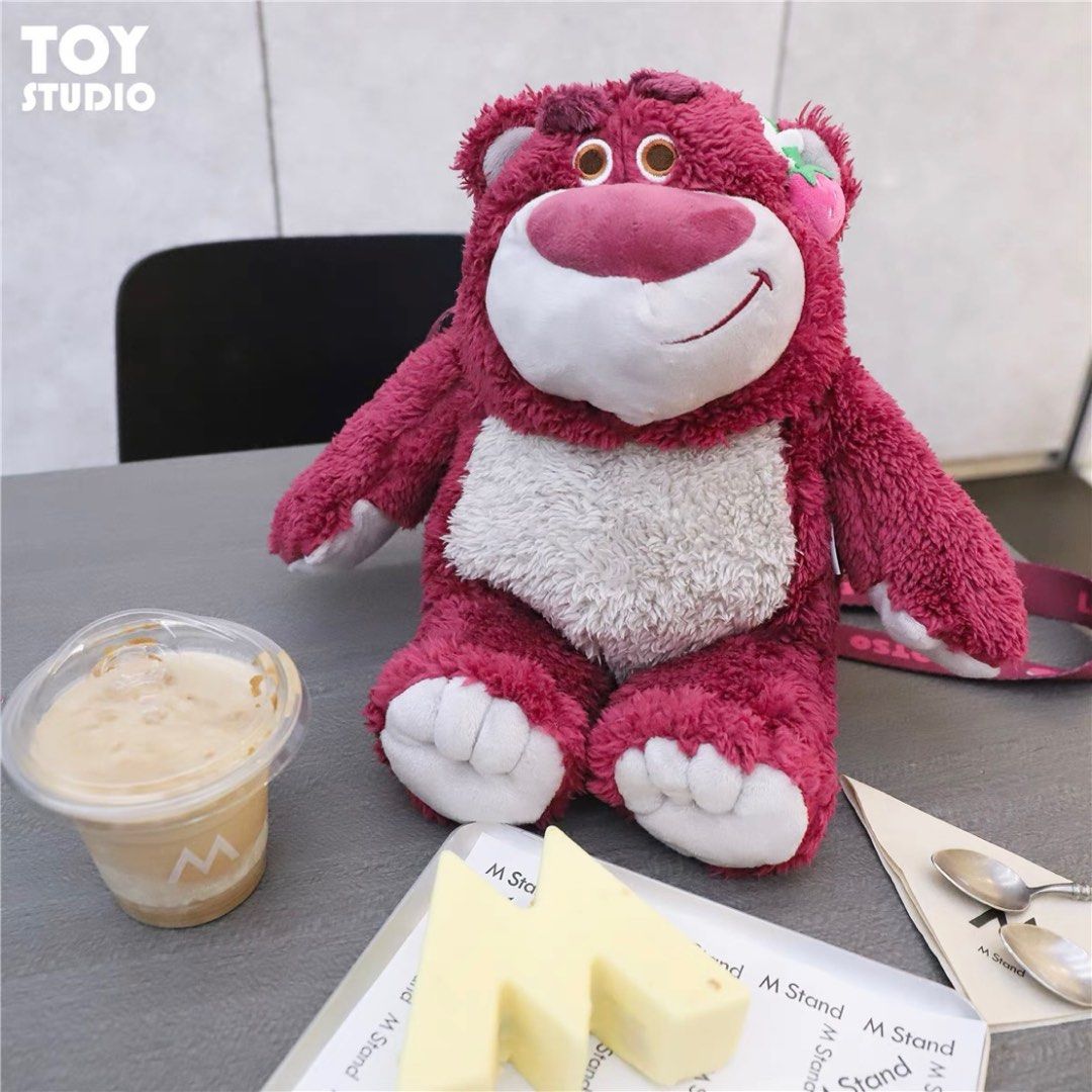 Disney Lotso Bear Backpack Strawberry Bear Bag Huggable Doll Toy Story