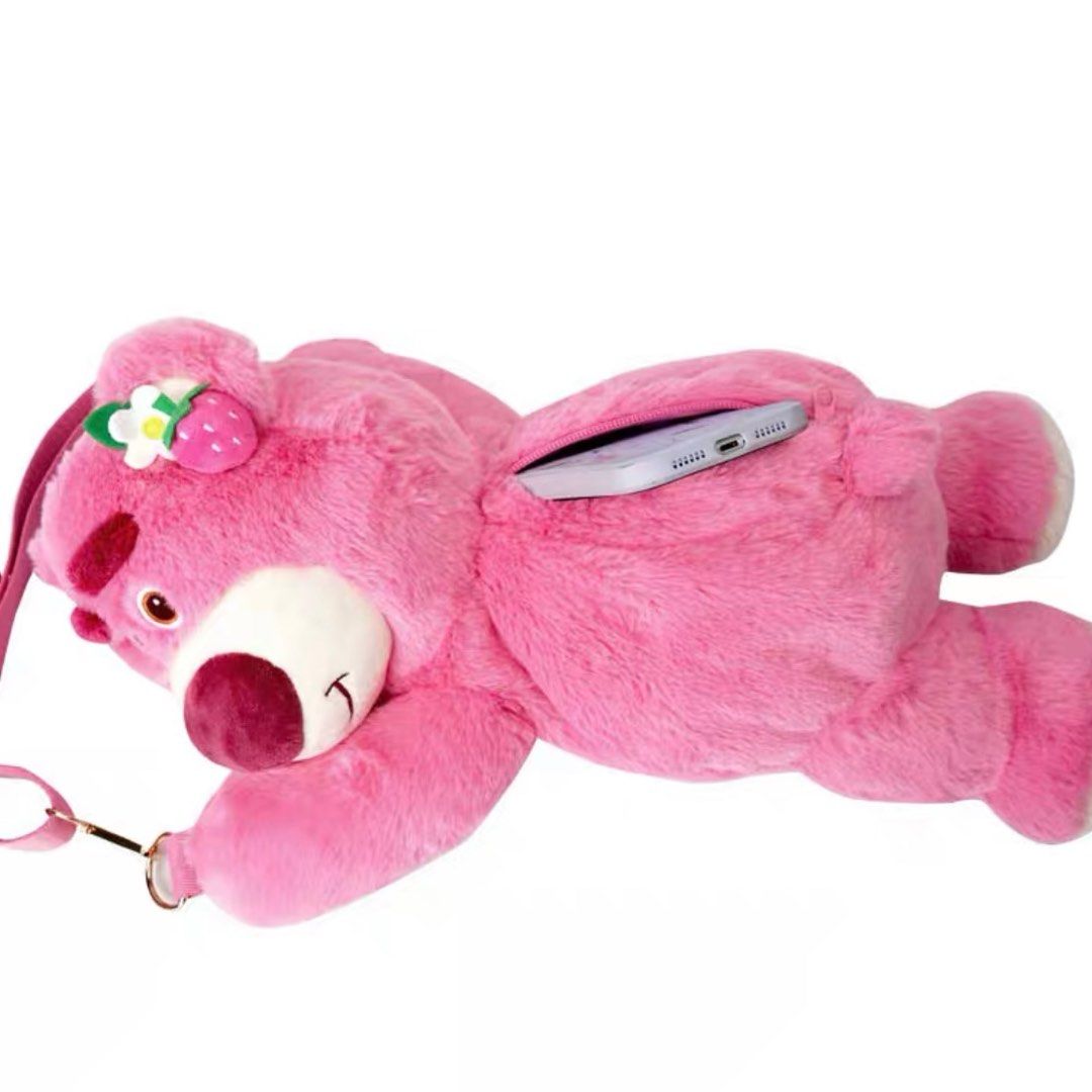 Disney Lotso Bear Backpack Strawberry Bear Bag Huggable Doll Toy Story