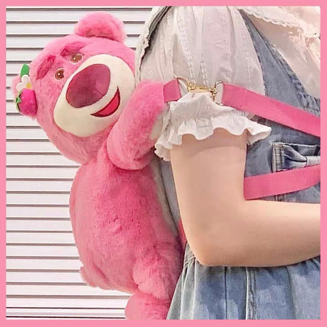 Disney Lotso Bear Backpack Strawberry Bear Bag Huggable Doll Toy Story